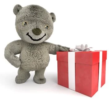 Teddy bear and present Stock Illustration