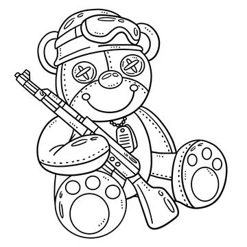 Teddy Bear and a Toy Rifle Isolated Coloring Page Stock Illustration