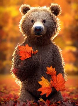 Teddy Bear Autumn Forest Stock Illustration