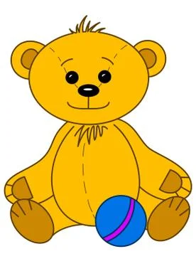 Teddy bear with ball, contours Stock Illustration
