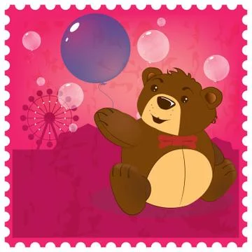 Teddy bear with balloon Stock Illustration