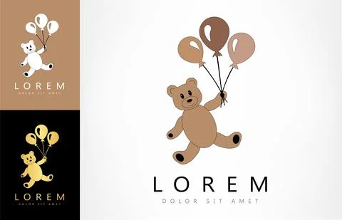 Teddy bear with balloons logo vector. Toy store design. Stock Illustration