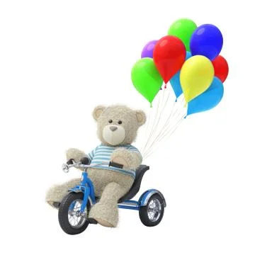 Teddy bear with  balloons no shadow Stock Illustration