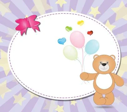 Teddy bear with balloons  on violet background 库存插图
