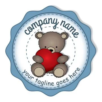 Teddy bear with the big heart -circular label Stock Illustration