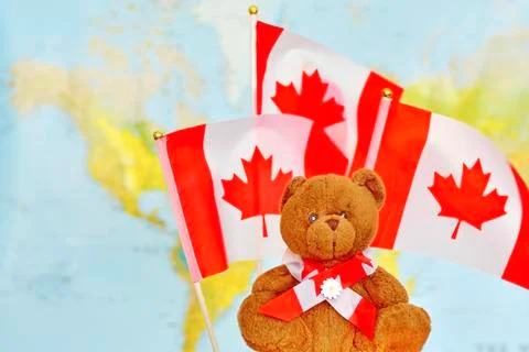 Teddy bear of the Canada flags. Stock Photos
