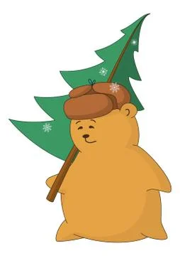 Teddy bear with a christmas tree Stock Illustration