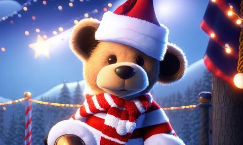 Teddy bear with christmas tree Stock Illustration