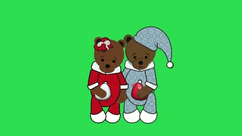 Teddy Bear Couple Holding Hands (chroma key) Video stock 169541693