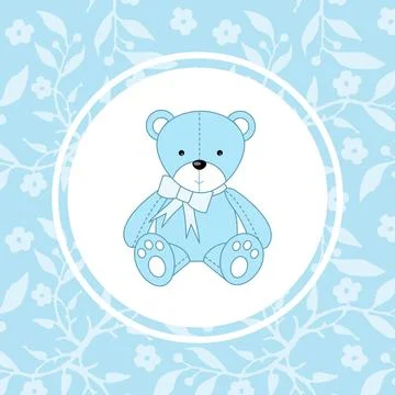 Teddy Bear - cute blue character design, Baby boy arrival card, blue color .. Stock Illustration
