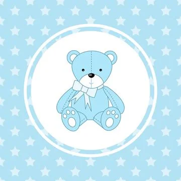 Teddy Bear - cute blue character design, Baby boy arrival card, blue color .. Stock Illustration