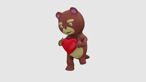 Teddy bear dance with red heart - 3d render looped with alpha channel. Stock Footage 231900774