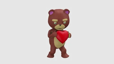 Teddy bear dance with red heart - 3d render looped with alpha channel. Stock Footage 231902025