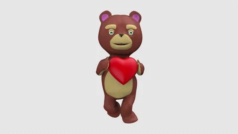 Teddy bear dance with red heart - 3d render looped with alpha channel. Stock Footage 231902285