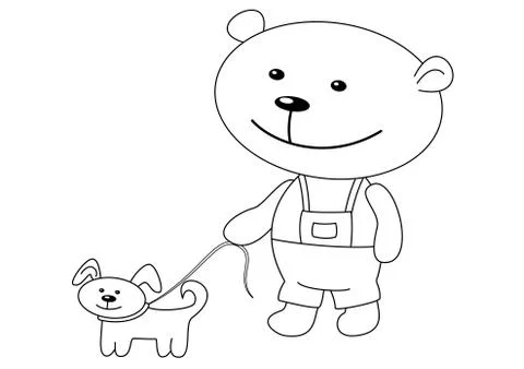 Teddy-bear with a dog, contours Stock Illustration