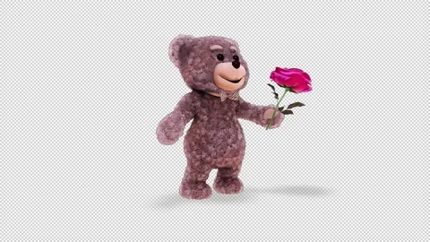Teddy Bear with Flower Loop on Alpha Channel Stock Footage 150733760