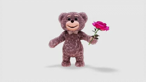 Teddy Bear with Flower Loop on Alpha Channel Видео 154681710