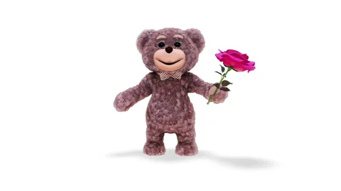 Teddy Bear with Flower Loop on White Background Stock Footage 154351960