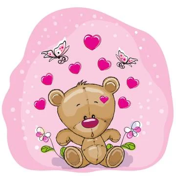 Teddy Bear with flowers Stock Illustration