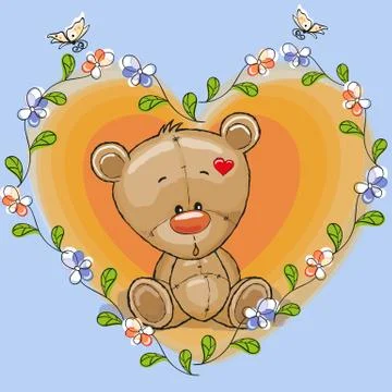 Teddy Bear with flowers Stock Illustration