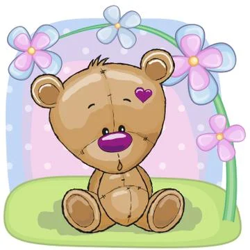 Teddy Bear with flowers Stock Illustration