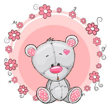 Teddy Bear with flowers Stock Illustration