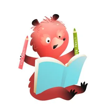 Teddy Bear in Forest Drawing or Reading Book Stock Illustration