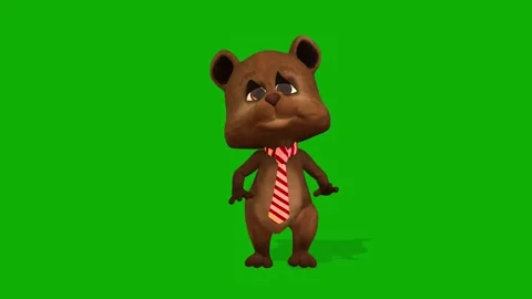 Teddy Bear Funny Dancing Scene5 On Green Screen - 3D Rendering Animation Stock Footage 308100097
