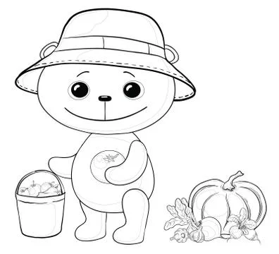 Teddy bear gardener, contours Stock Illustration