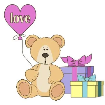 Teddy Bear gift boxes and balloones Illustration