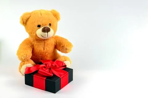 Teddy bear with a gift Stock Photos