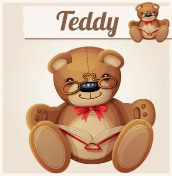 Teddy bear in glasses read the book Stock Illustration