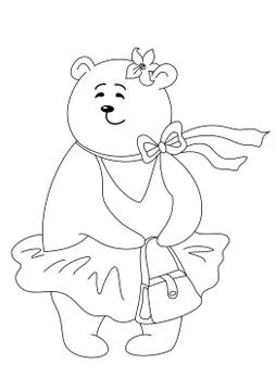 Teddy bear with handbag, contours Stock Illustration