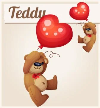 Teddy bear with heart balloon Stock Illustration