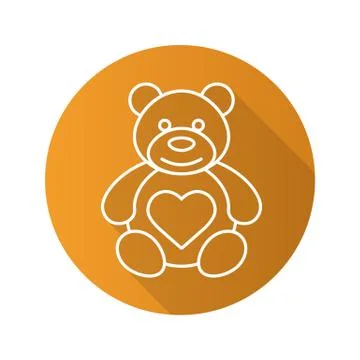Teddy bear with heart shape. Flat linear long shadow icon Illustrazione stock