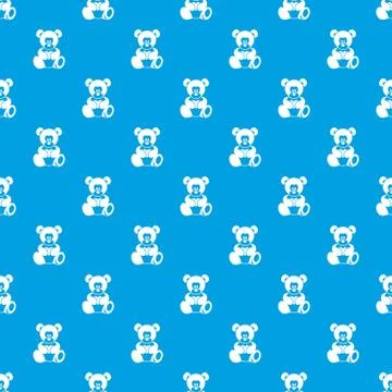Teddy bear holding a heart pattern seamless blue 스톡 일러스트
