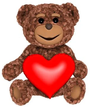 Teddy Bear Holds Heart 3D Rendering Stock Illustration