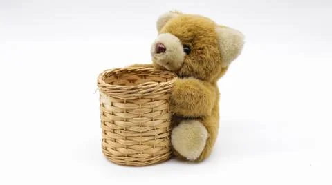 Teddy Bear hug basket  isolate on white background Foto stock