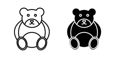 Teddy bear icon collection in black, Line icons, flat symbols Stock Illustration