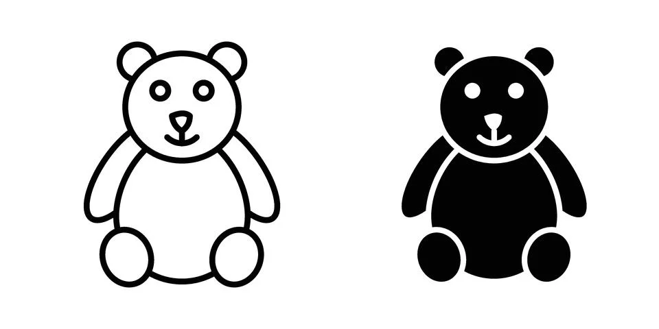 Teddy bear icon drawing lines. Silhouette style vector bundle Stock Illustration