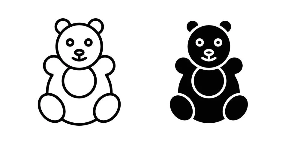 Teddy bear icon linear versions pack on white background Stock Illustration