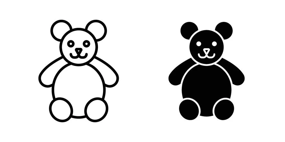 Teddy bear icon silhouette vector set. thin line pack Stock Illustration
