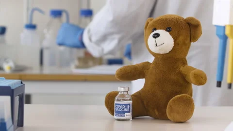 Teddy Bear Injected with Covid 19 Vaccine Stock Footage 135698565