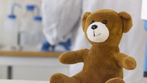 Teddy Bear Injected with a Shot Close Up Stock Footage 135697313