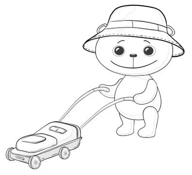 Teddy bear lawnmower, contours Stock Illustration