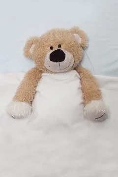 Teddy Bear Laying in Bed Stock Photos