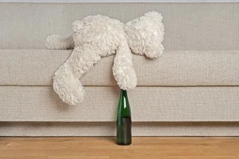 Teddy bear is laying on the sofa Stock Photos