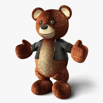 Teddy Bear with Leather Jacket - Standing 3D Model