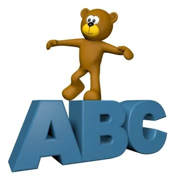 Teddy bear on letters abc - 3d illustration Illustrazione stock
