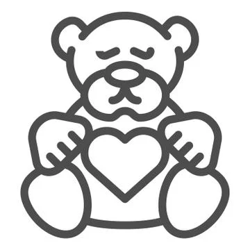 Teddy bear line icon. Plush toy vector illustration isolated on white. Kid toy Illustrazione stock